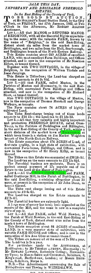 Ousethorpe Mill sale of 1865